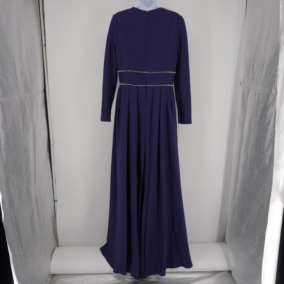 Mac Duggal Women's NWT Ieena Midnight Blue A-Line Rhinestone Waist Evening Gown - Picture 2 of 15